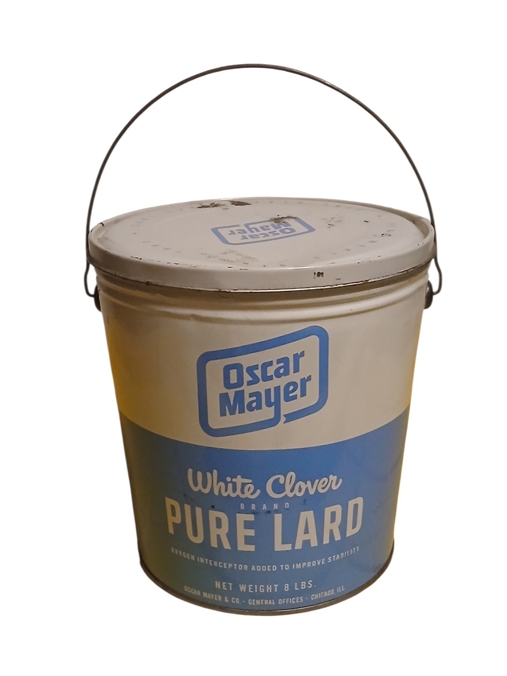 Oscar Mayer White Clover Pure Lard Tin - Blue & Cream